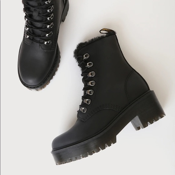 COPY - Dr Martens LEONA FAUX FUR PLATFORM LEATHER BOOTS - Picture 12 of 16